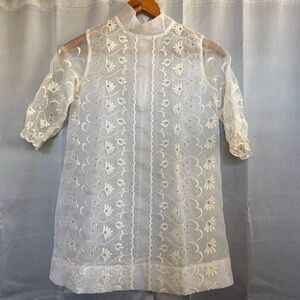 Vtg Handmade Sheer Girl Dress Delicate Details High Neck A Line See Measurements